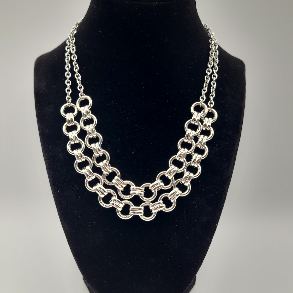 Chunky Silver Layered Multi-Tier Chain Necklace - Vintage Y2K